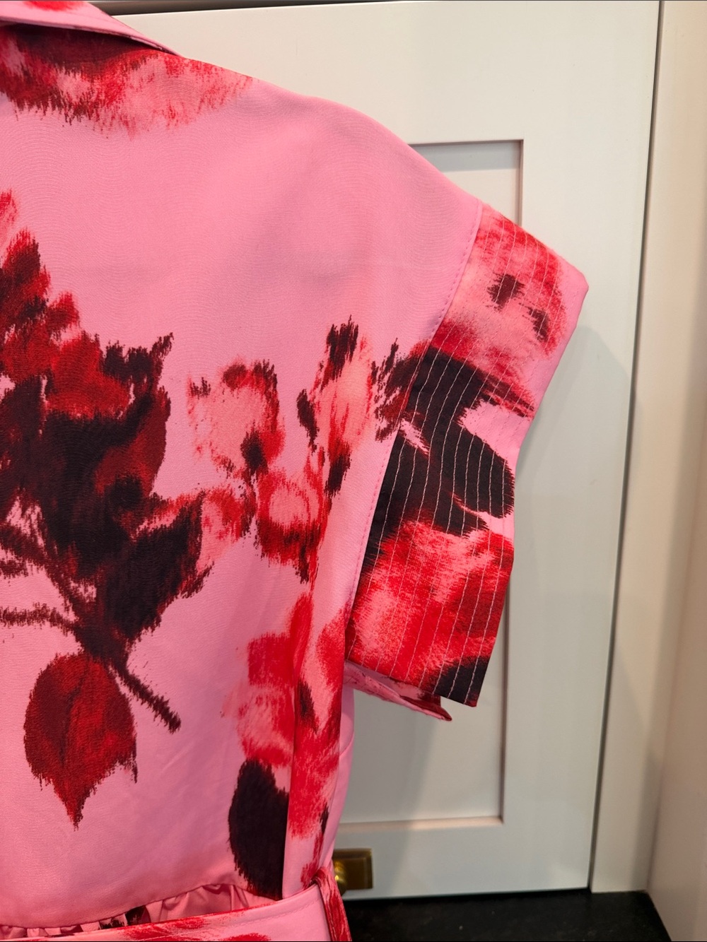Tuckernut Cerise Blossom Floral Pink Belted Shirt Dress, size small, like new - Picture 5 of 6